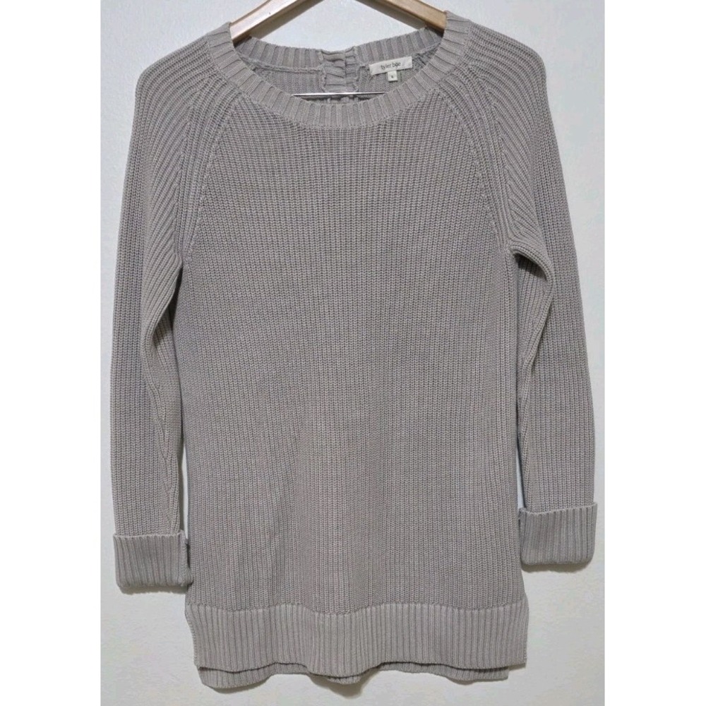 Tyler Boe Women Beige Crew Neck Sweater S Cotton Knit Long Sleeve Pullover